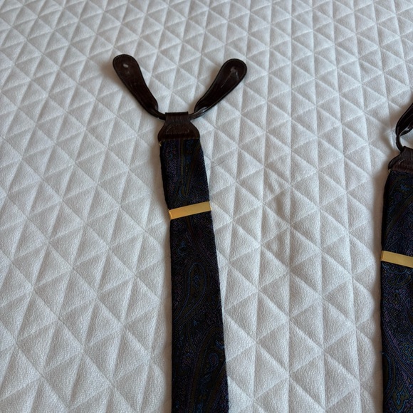 Trafalgar Men’s Suspenders Blue Purple Paisley Floral Print Leather Fittings - Picture 6 of 10